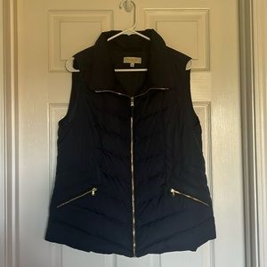 Dark Blue Down Vest Talbots L Petite Gold Zippers